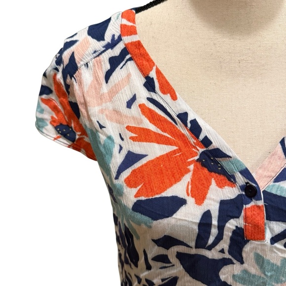 Nic + Zoe Tropical Patchwork Top in Aqua Multi Size XS - Picture 6 of 15